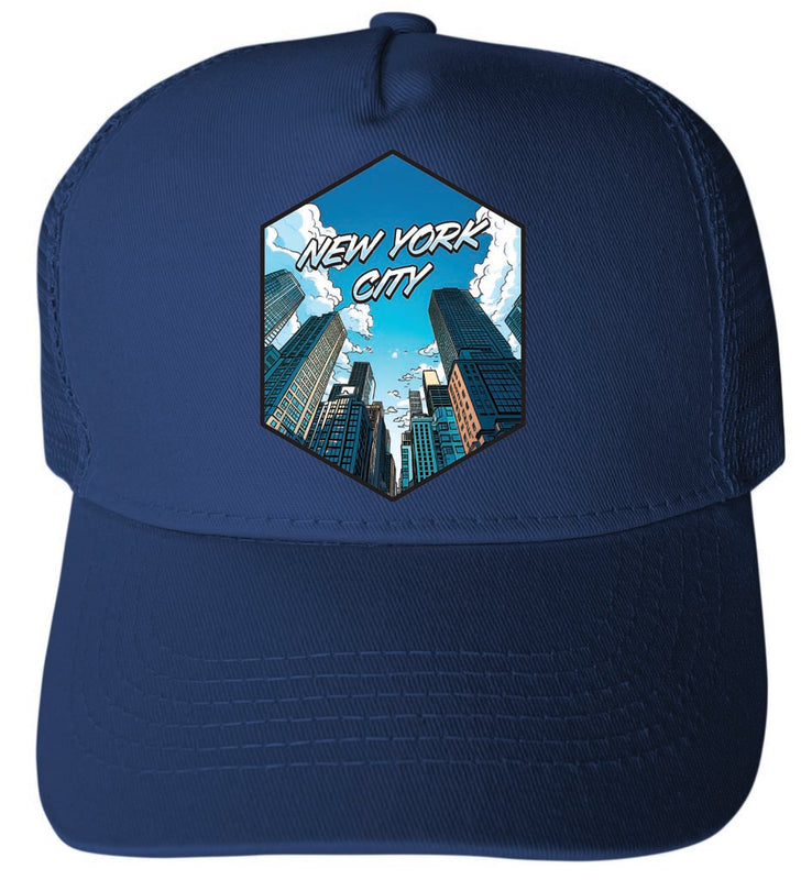 New York City, New York Design E Navy Unisex Mesh Back Trucker Hat with Adjustable Snapback 4-Pack