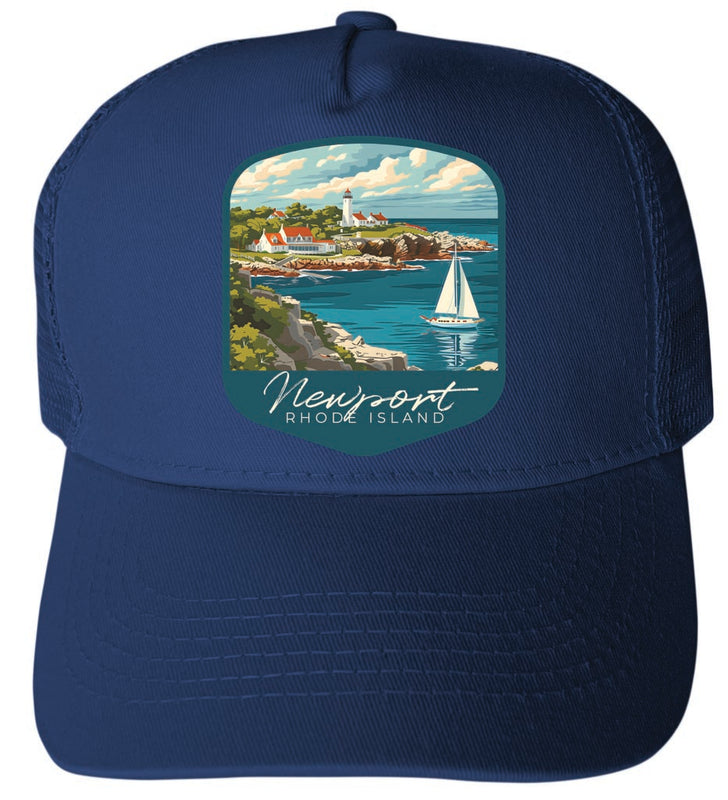 Newport Rhode Island Lighthouse on the Coast Design Navy Unisex Mesh Back Trucker Hat with Adjustable Snapback Single