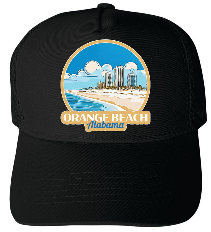 Orange Beach Alabama Unisex Mesh Back Trucker Hat with Adjustable Snapback Black
