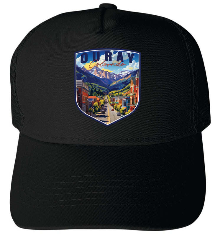 Ouray Colorado Unisex Mesh Back Trucker Hat with Adjustable Snapback Black