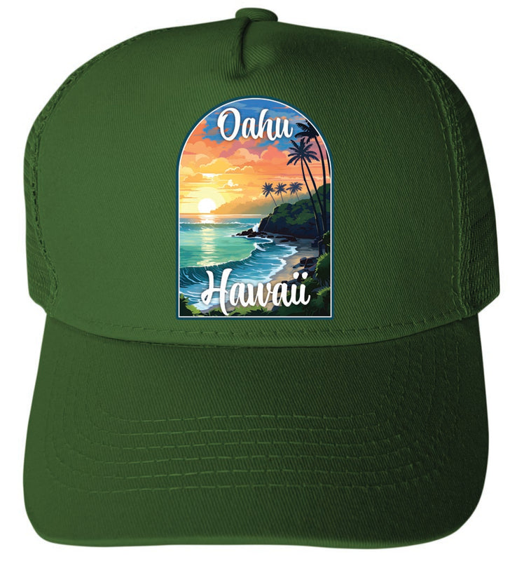 Oahu Hawaii Design A Green Unisex Mesh Back Trucker Hat with Adjustable Snapback 2-Pack