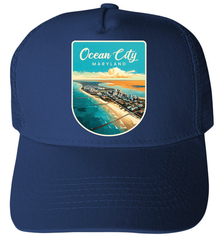 Ocean City Maryland Design A Navy Unisex Mesh Back Trucker Hat with Adjustable Snapback 4-Pack