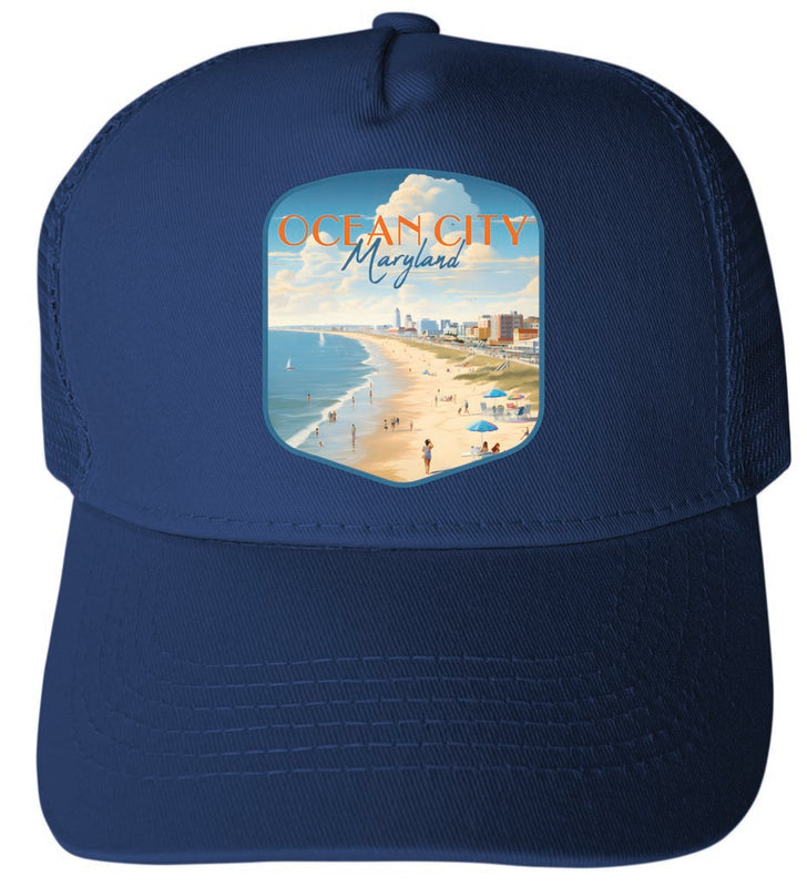 Ocean City Maryland Design B Navy Unisex Mesh Back Trucker Hat with Adjustable Snapback 4-Pack