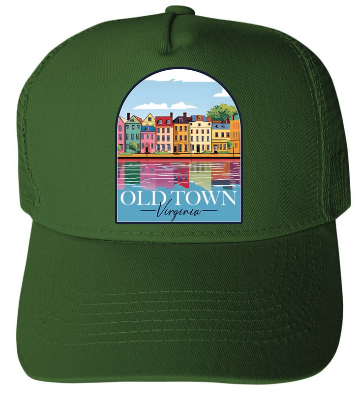 Old Town Alexandria Virginia Houses on the River Design Green Unisex Mesh Back Trucker Hat with Adjustable Snapback 2-Pack