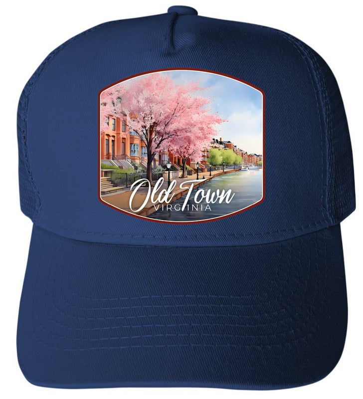 Old Town Alexandria Virginia Cherry Blossoms Design Navy Unisex Mesh Back Trucker Hat with Adjustable Snapback 4-Pack