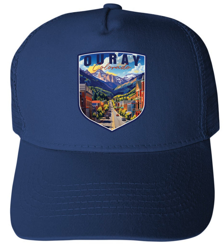 Ouray Colorado Town Design Navy Unisex Mesh Back Trucker Hat with Adjustable Snapback 4-Pack