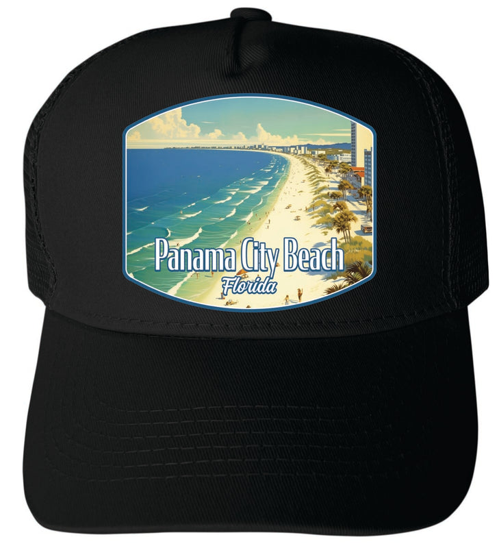 Panama City Beach Florida Unisex Mesh Back Trucker Hat with Adjustable Snapback Black