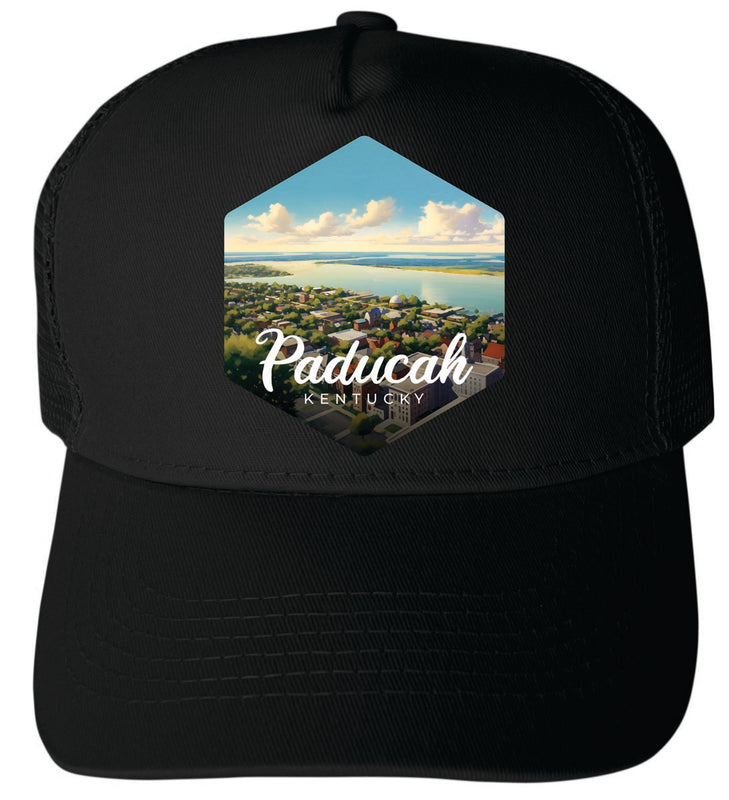 Paducah Kentucky Unisex Mesh Back Trucker Hat with Adjustable Snapback Black