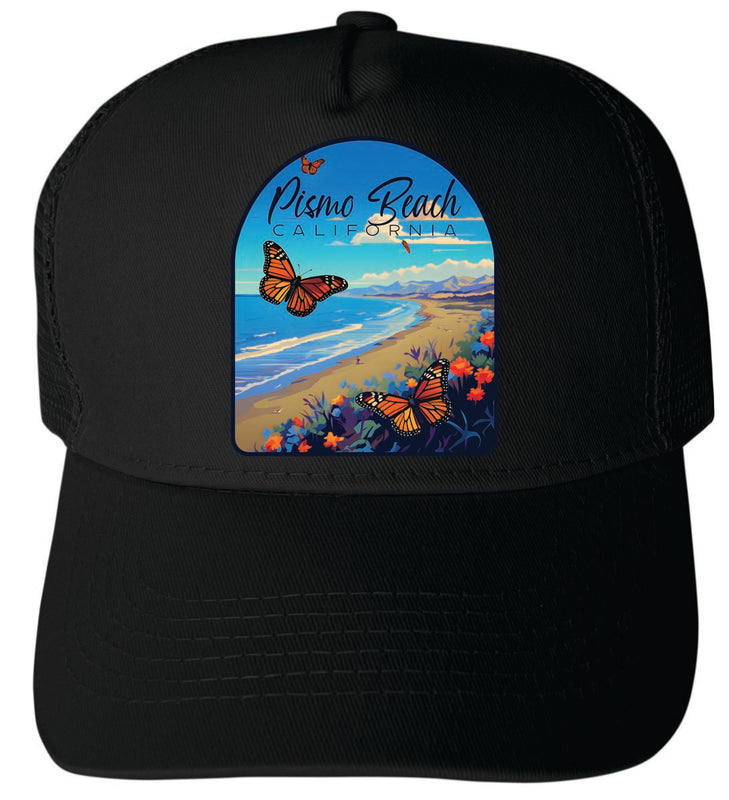 Pismo Beach California Unisex Mesh Back Trucker Hat with Adjustable Snapback Black