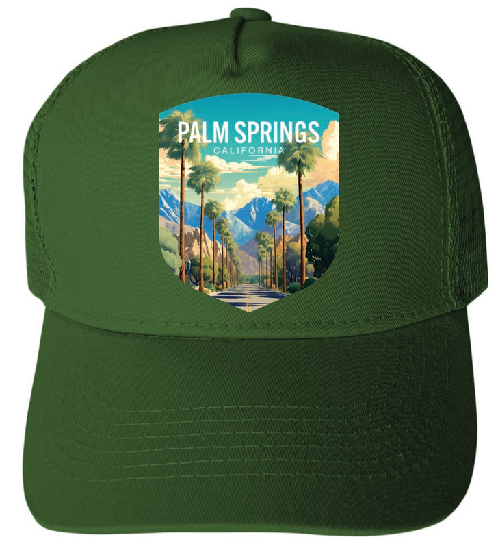 Palm Springs California Design A Green Unisex Mesh Back Trucker Hat with Adjustable Snapback Single