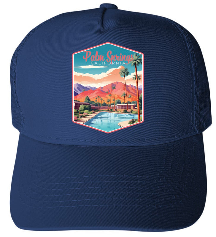 Palm Springs California Design B Navy Unisex Mesh Back Trucker Hat with Adjustable Snapback 4-Pack