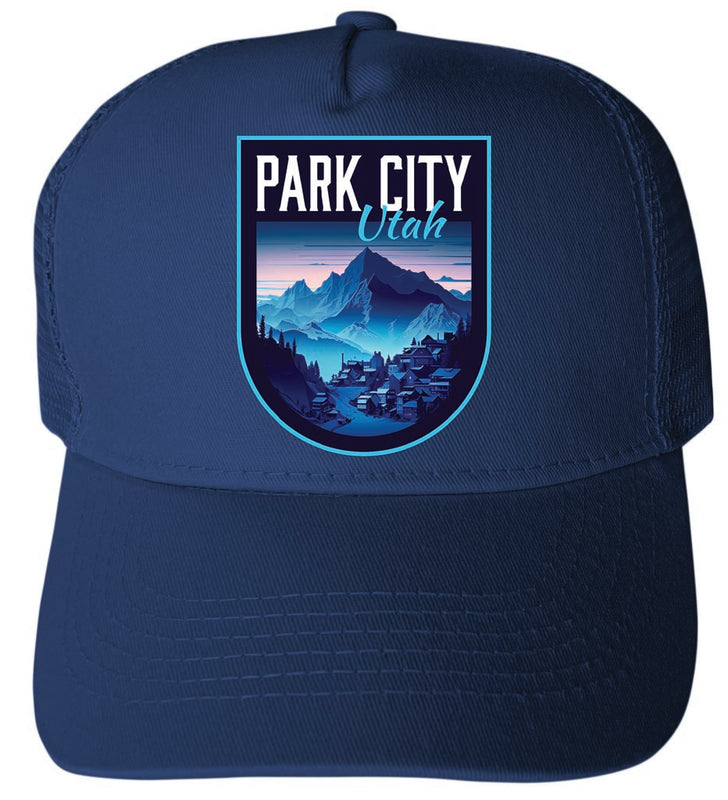 Park City Utah Design A Navy Unisex Mesh Back Trucker Hat with Adjustable Snapback 4-Pack