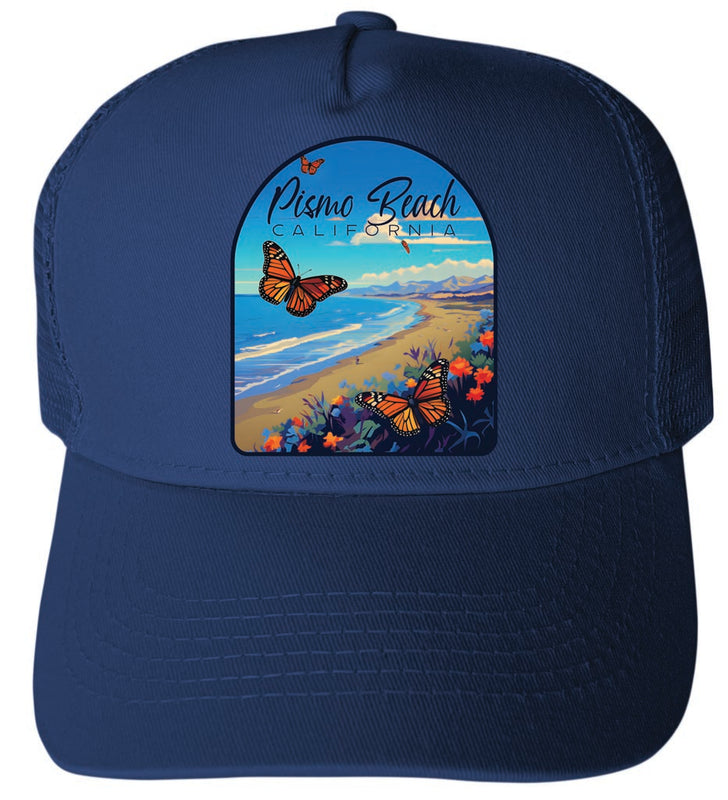 Pismo Beach California Butterfly Beach Design Navy Unisex Mesh Back Trucker Hat with Adjustable Snapback 4-Pack