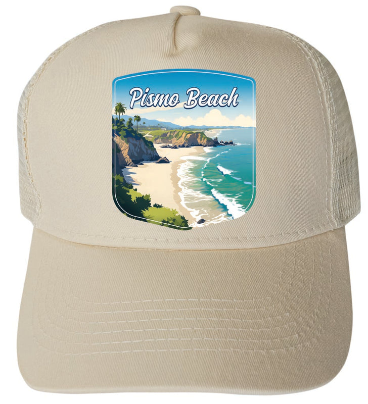 Pismo Beach California Shoreline Design Cream Unisex Mesh Back Trucker Hat with Adjustable Snapback 4-Pack