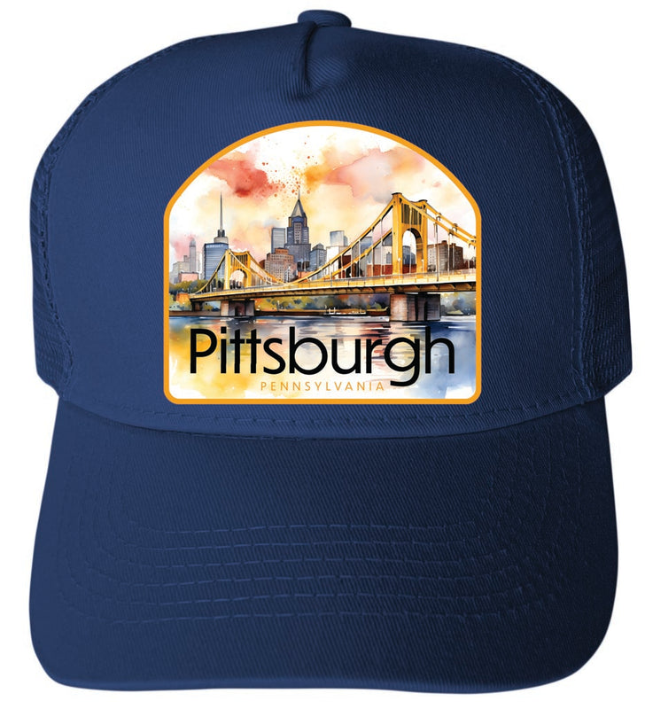 Pittsburgh Pennsylvania Yellow Bridge Design Navy Unisex Mesh Back Trucker Hat with Adjustable Snapback 4-Pack