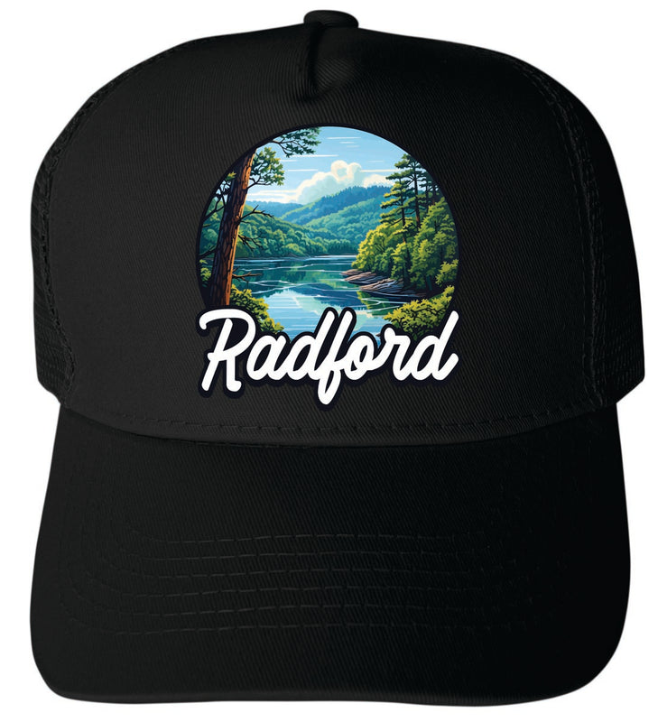 Radford Virginia Unisex Mesh Back Trucker Hat with Adjustable Snapback Black