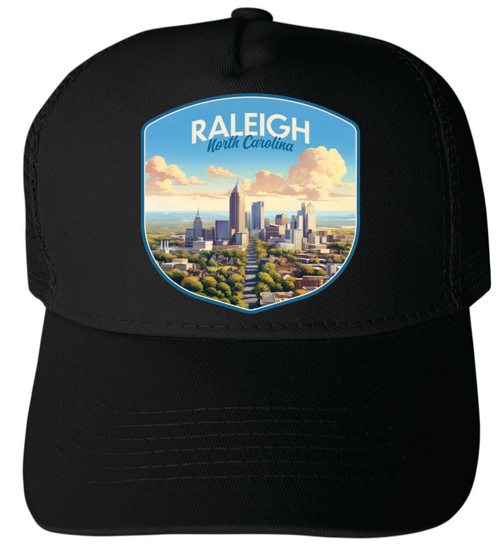 Raleigh North Carolina Unisex Mesh Back Trucker Hat with Adjustable Snapback Black