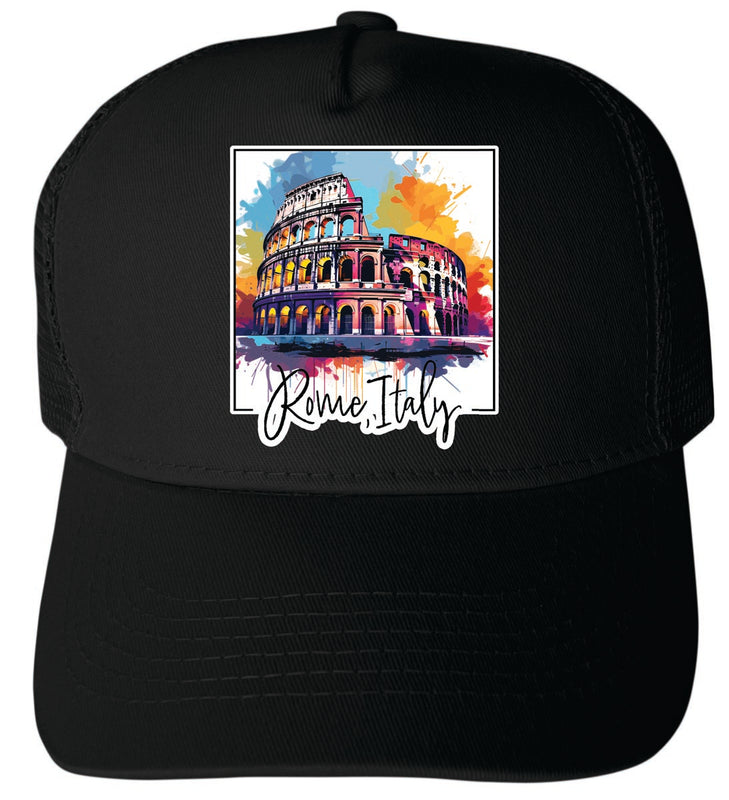 Rome Italy Unisex Mesh Back Trucker Hat with Adjustable Snapback Black