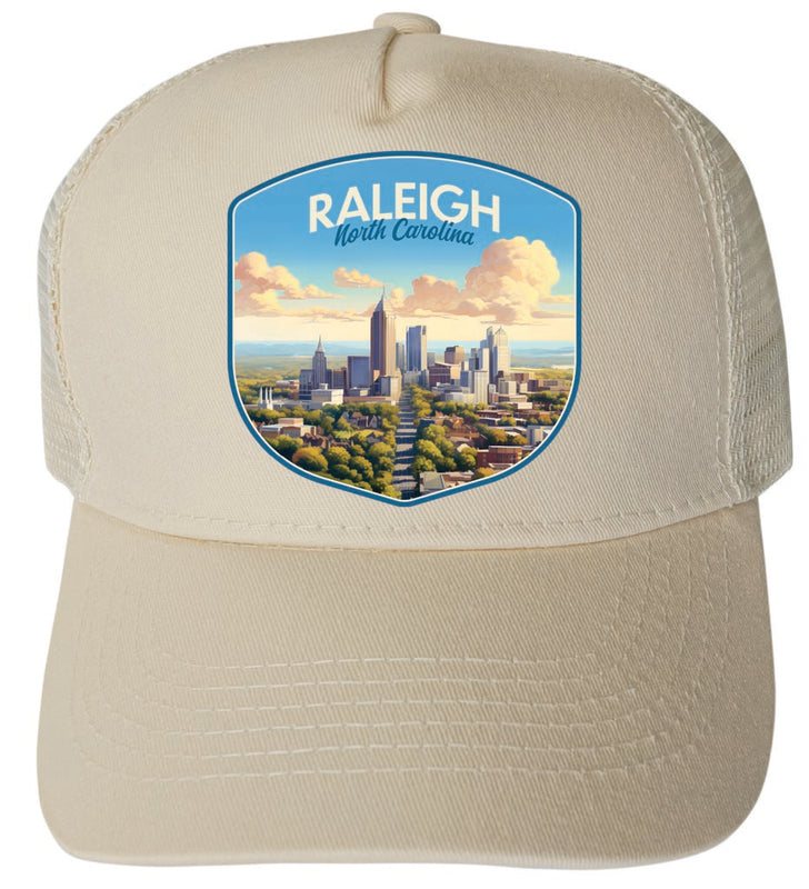 Raleigh North Carolina Daytime Cityscape Design Cream Unisex Mesh Back Trucker Hat with Adjustable Snapback 4-Pack