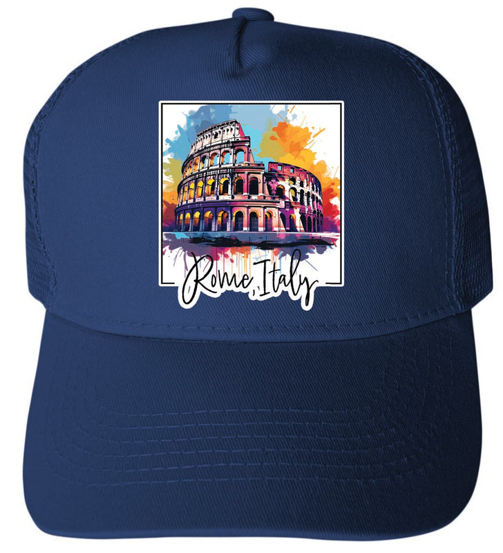 Rome Italy Design A Navy Unisex Mesh Back Trucker Hat with Adjustable Snapback 4-Pack