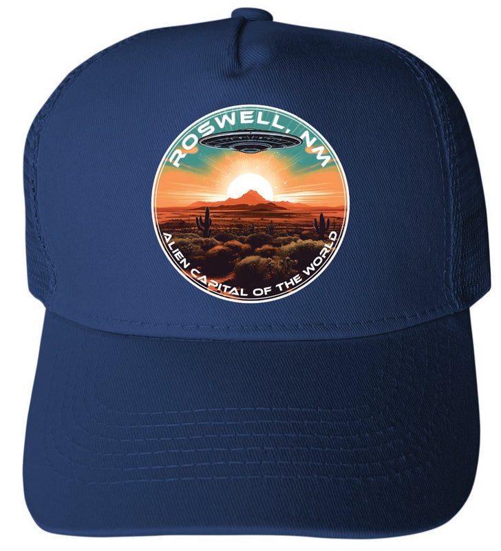 Roswell New Mexico Design A Navy Unisex Mesh Back Trucker Hat with Adjustable Snapback 4-Pack