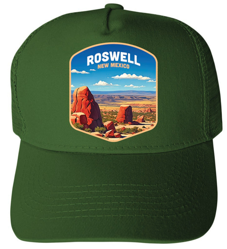 Roswell New Mexico Design B Green Unisex Mesh Back Trucker Hat with Adjustable Snapback 4-Pack