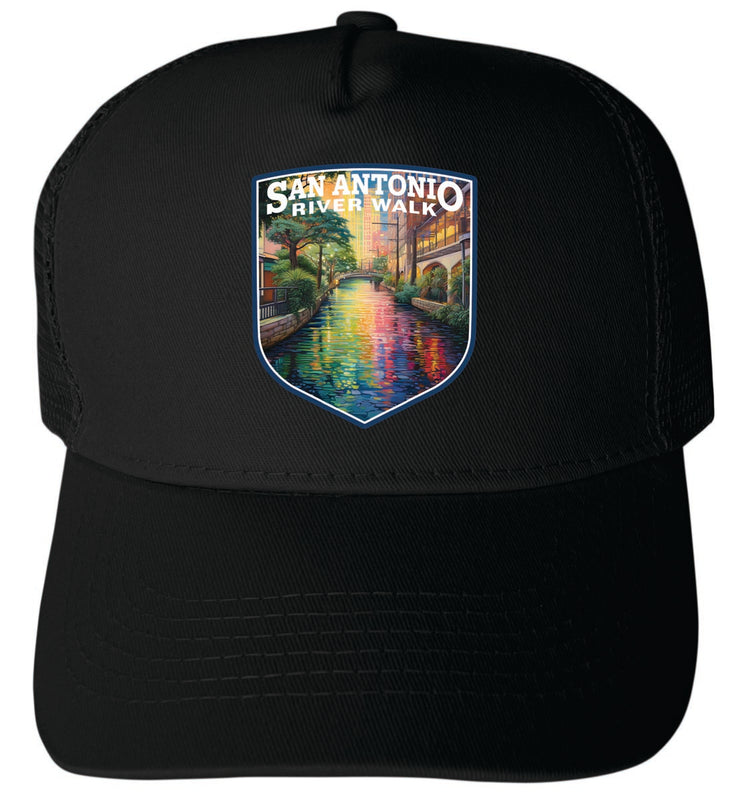 San Antonio Texas Unisex Mesh Back Trucker Hat with Adjustable Snapback Black