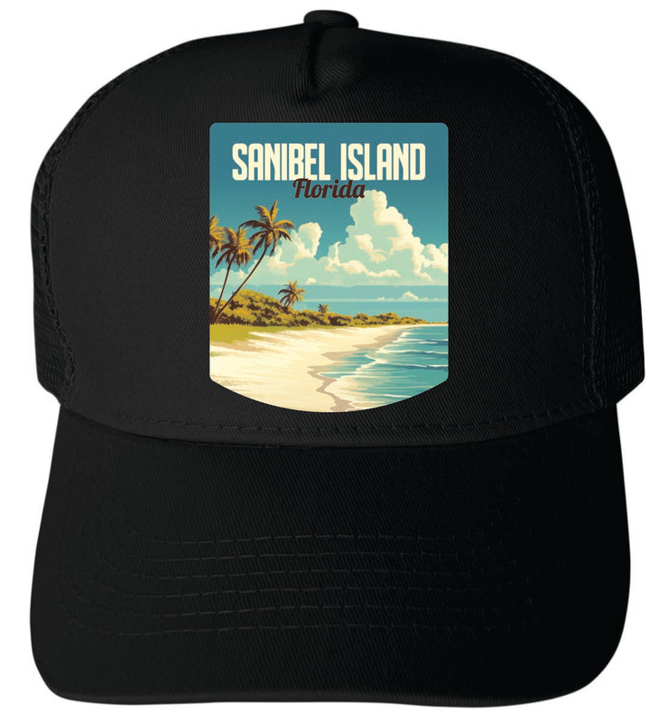 Sanibel Island Florida Unisex Mesh Back Trucker Hat with Adjustable Snapback Black