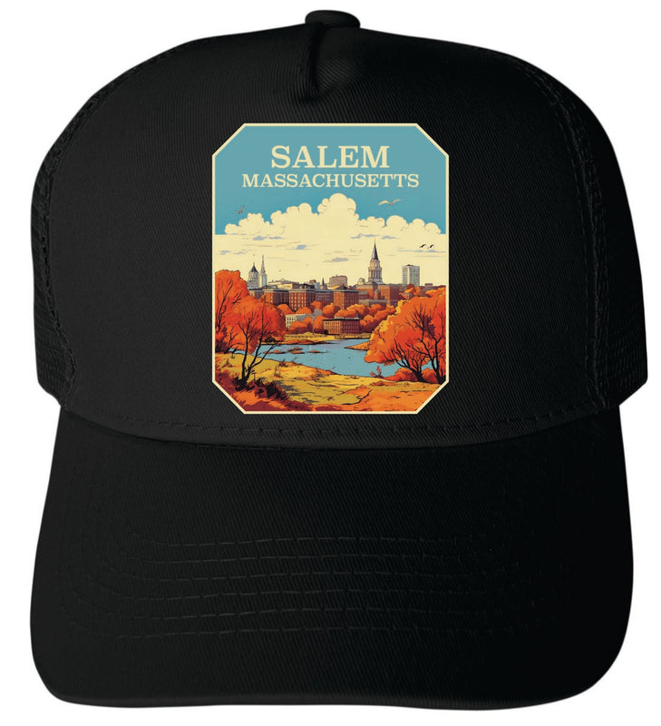 Salma Massachusetts Unisex Mesh Back Trucker Hat with Adjustable Snapback Black