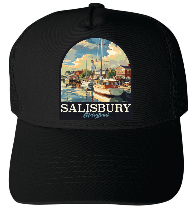 Salisbury Maryland Unisex Mesh Back Trucker Hat with Adjustable Snapback Black