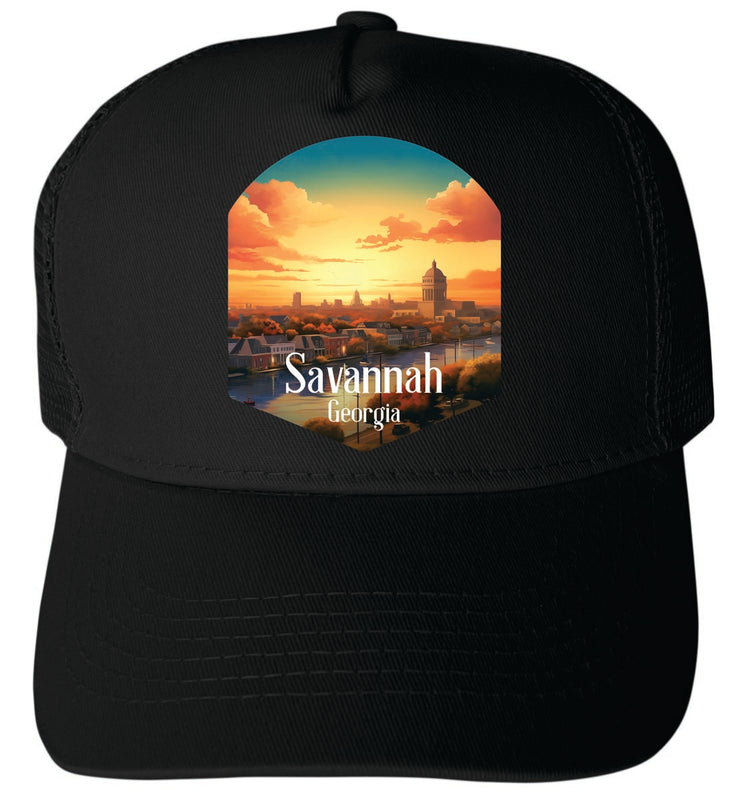 Savannah Georgia Unisex Mesh Back Trucker Hat with Adjustable Snapback Black
