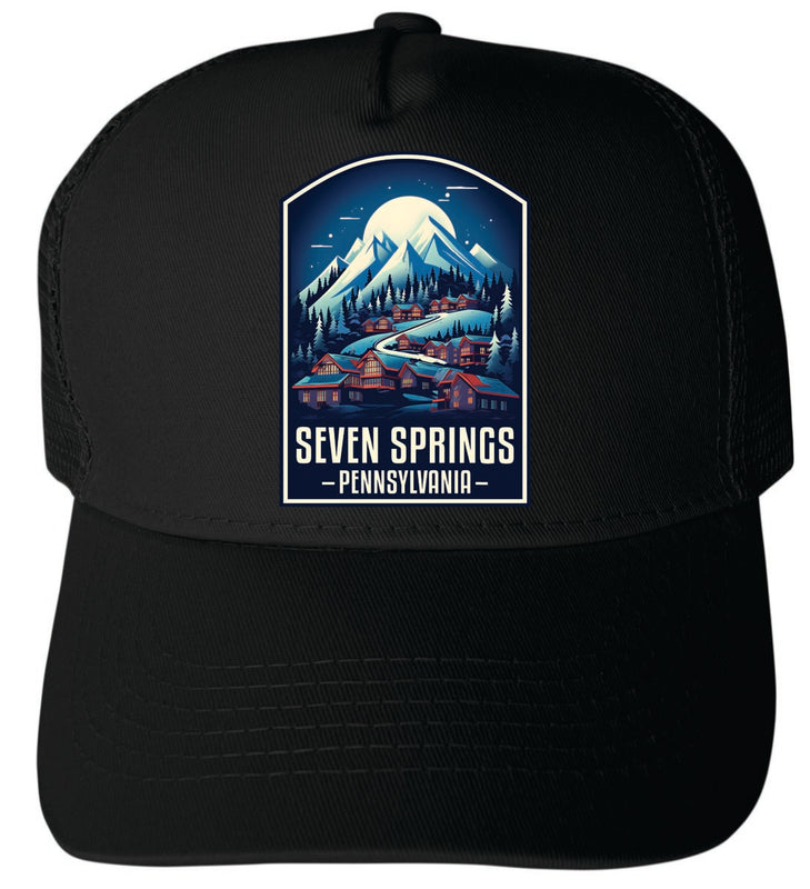 Seven Springs Pennsylvania Unisex Mesh Back Trucker Hat with Adjustable Snapback Black