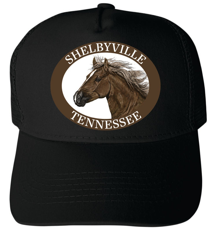 Shelbyville Tennessee Unisex Mesh Back Trucker Hat with Adjustable Snapback Black