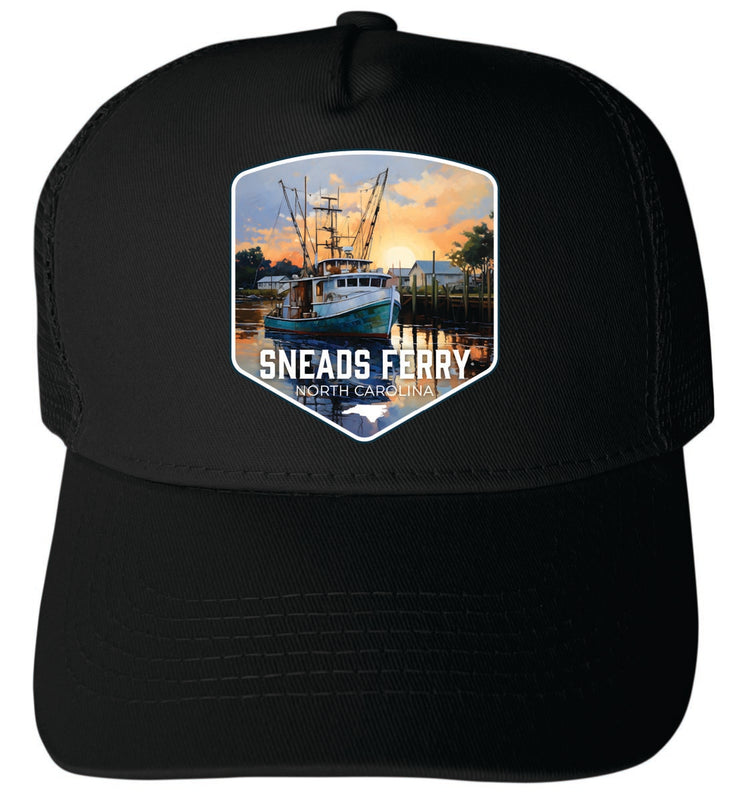 Snead Ferry North Carolina Unisex Mesh Back Trucker Hat with Adjustable Snapback Black