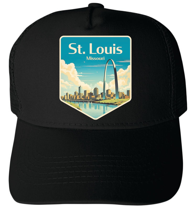 St. Louis Missouri Unisex Mesh Back Trucker Hat with Adjustable Snapback Black