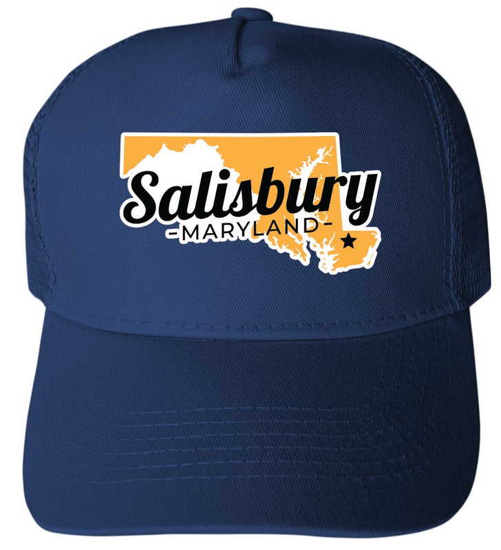 Salisbury Maryland State Shape Design Navy Unisex Mesh Back Trucker Hat with Adjustable Snapback 4-Pack