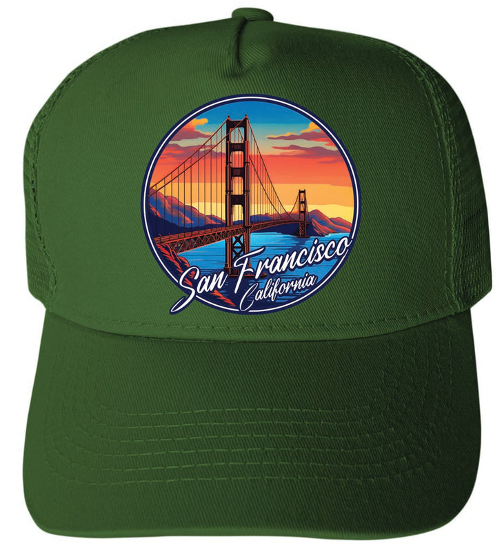 San Francisco California Design A Green Unisex Mesh Back Trucker Hat with Adjustable Snapback 2-Pack