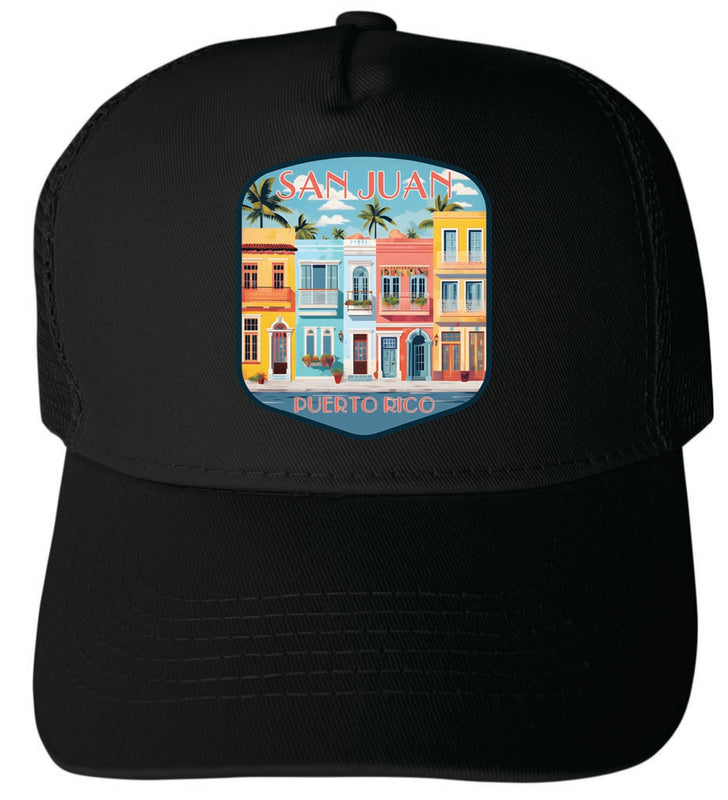 San Juan Puerto Rico Design B Black Unisex Mesh Back Trucker Hat with Adjustable Snapback 2-Pack