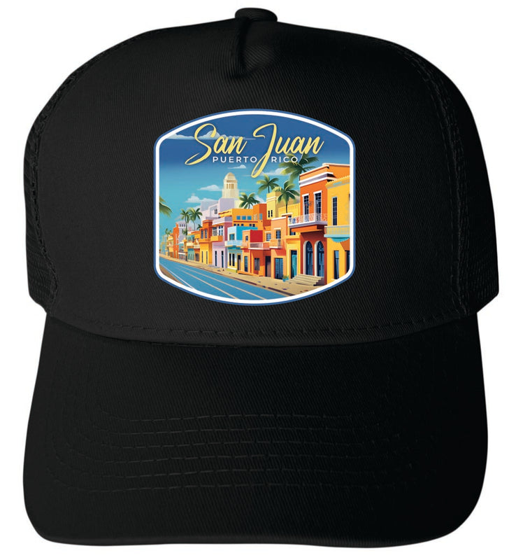 San Juan Puerto Rico Design C Black Unisex Mesh Back Trucker Hat with Adjustable Snapback Single