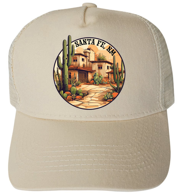 Santa Fe New Mexico Design D Cream Unisex Mesh Back Trucker Hat with Adjustable Snapback 4-Pack