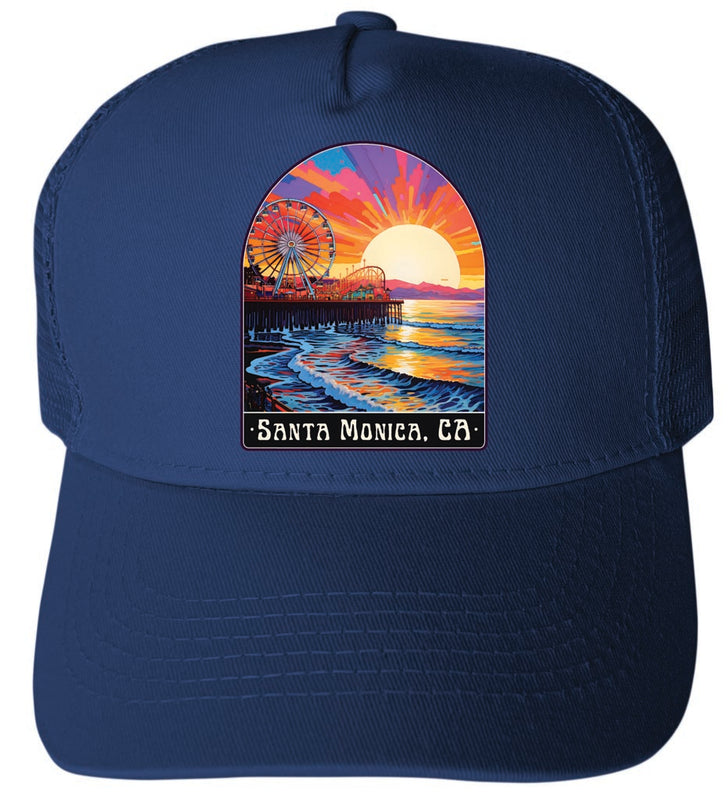 Santa Monica California Design B Navy Unisex Mesh Back Trucker Hat with Adjustable Snapback 4-Pack