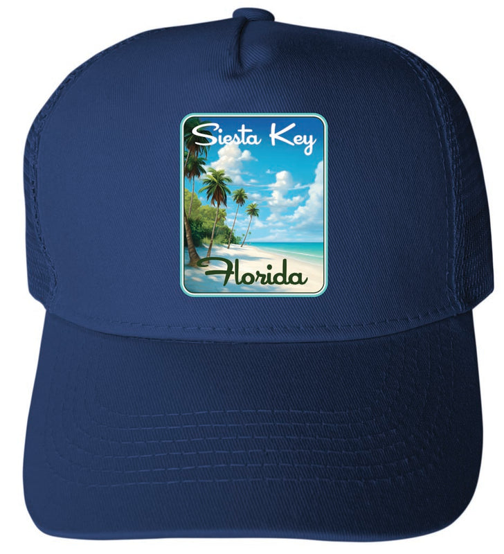 Siesta Key Beach Florida Tropical Beach Design Navy Unisex Mesh Back Trucker Hat with Adjustable Snapback 4-Pack