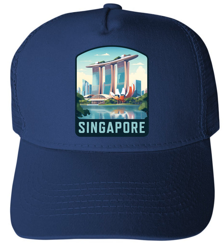 Singapore Design A Navy Unisex Mesh Back Trucker Hat with Adjustable Snapback 4-Pack