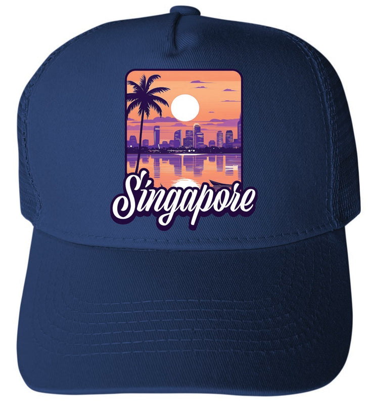 Singapore Design B Navy Unisex Mesh Back Trucker Hat with Adjustable Snapback 4-Pack