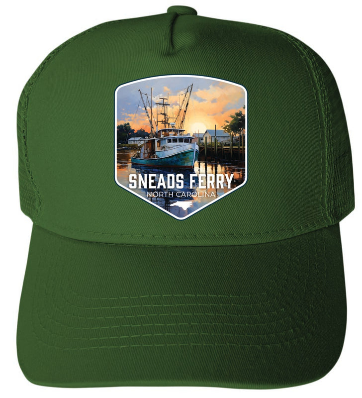Sneads Ferry North Carolina Shrimp Boat Design Green Unisex Mesh Back Trucker Hat with Adjustable Snapback 2-Pack