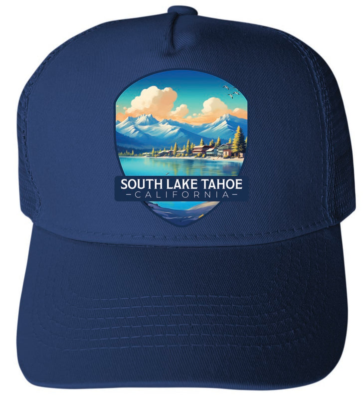 South Lake Tahoe California Mountains over Lake Design Navy Unisex Mesh Back Trucker Hat with Adjustable Snapback 4-Pack