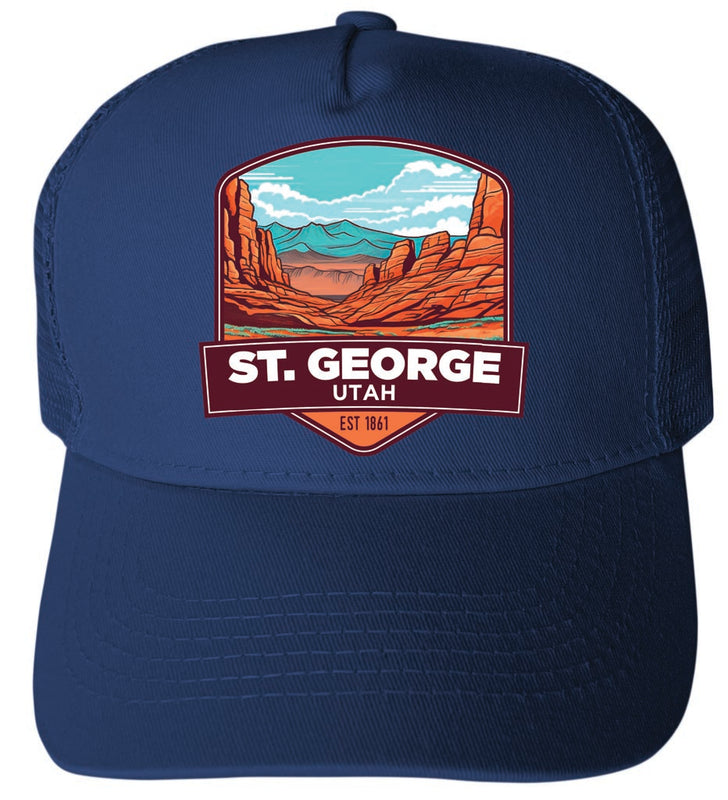 St George Utah Design B Navy Unisex Mesh Back Trucker Hat with Adjustable Snapback 4-Pack