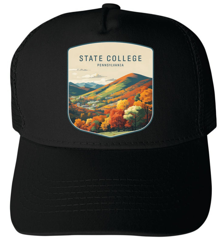 State College Pennsylvania Autumn Mountains Design Black Unisex Mesh Back Trucker Hat with Adjustable Snapback 2-Pack
