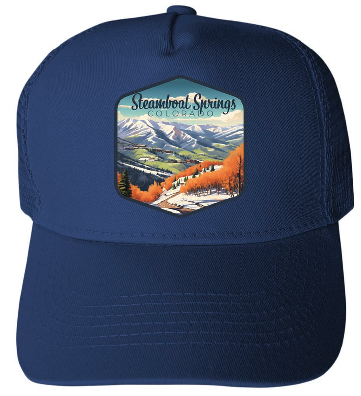 Steamboat Springs Colorado Design B Navy Unisex Mesh Back Trucker Hat with Adjustable Snapback 4-Pack
