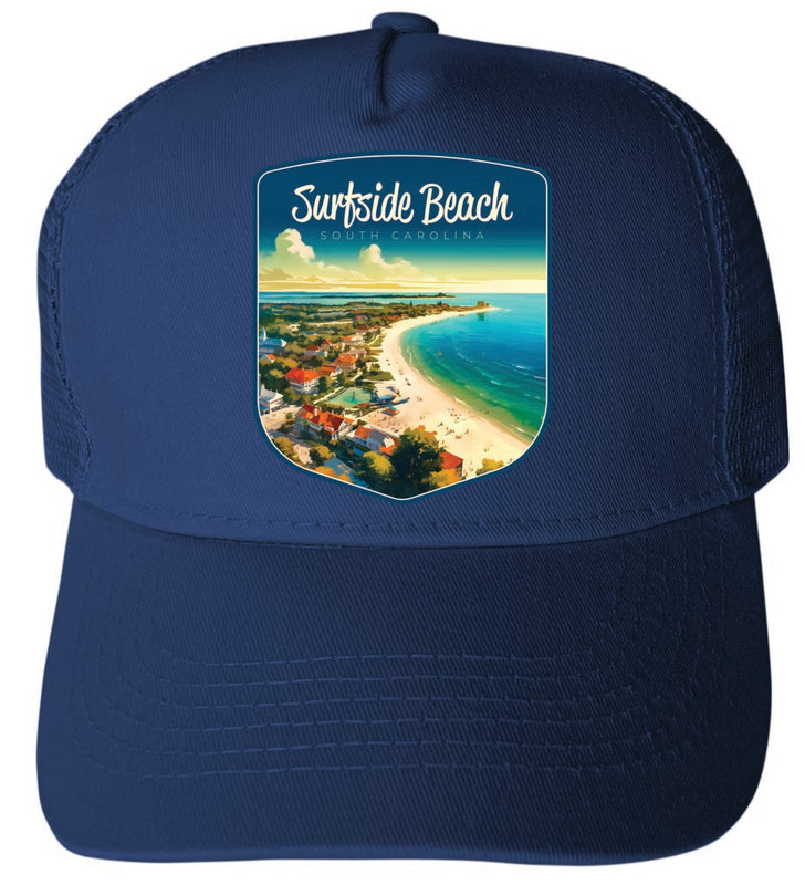 Surfside Beach South Carolina Design A Navy Unisex Mesh Back Trucker Hat with Adjustable Snapback 4-Pack